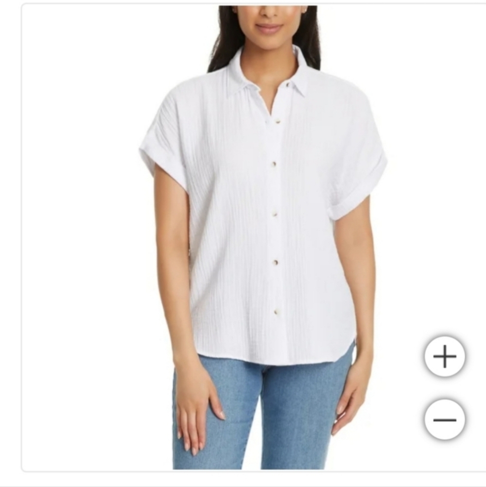 Jessica Simpson Women's Short Sleeve Gauze Top White‎ Dirty XL